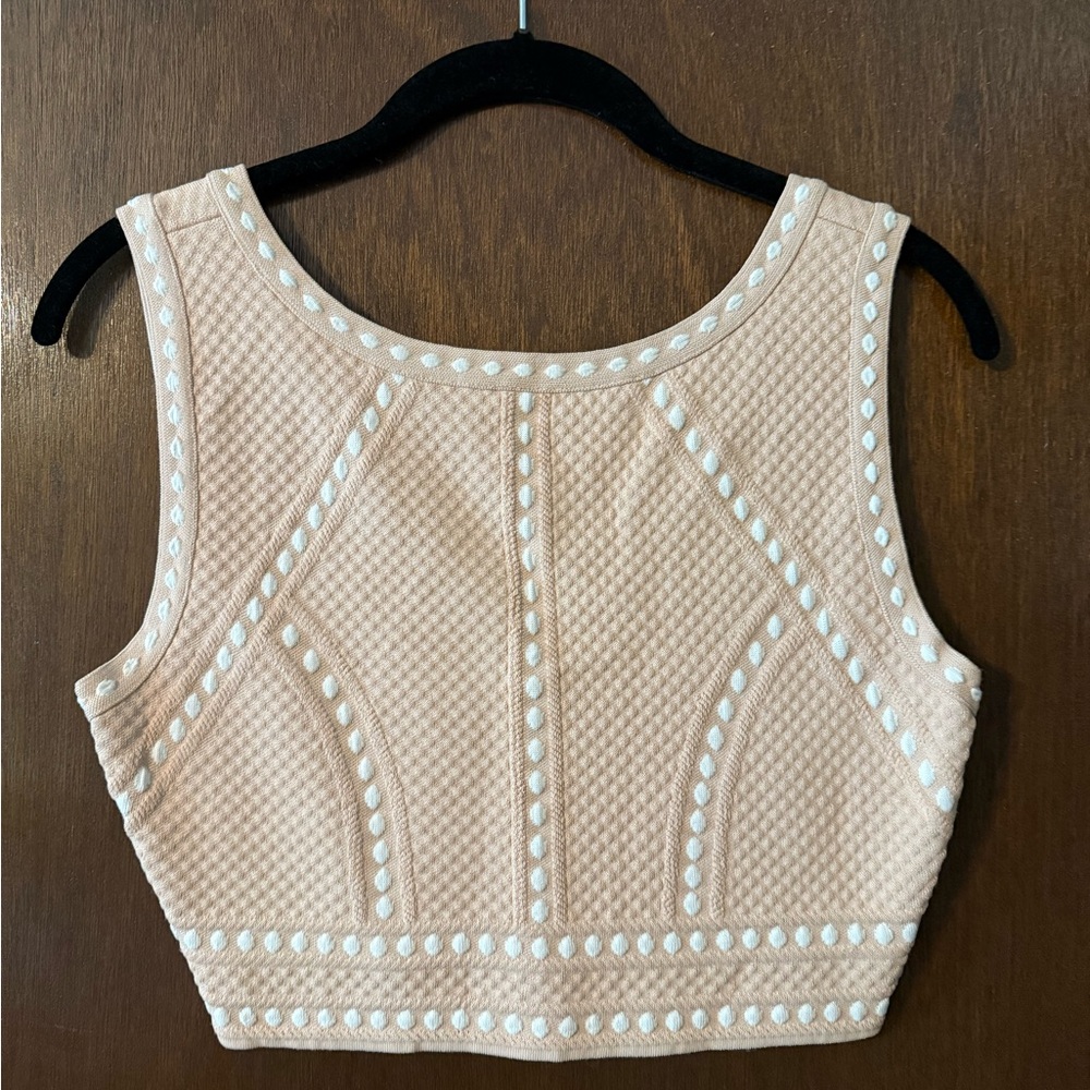 BCBGMaxAzria Textured Cream crop top